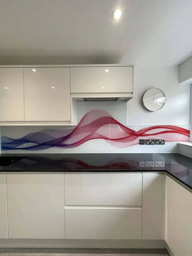 Multi-Coloured Printed Wave Glass Splashback - Bespoke - CreoGlass®