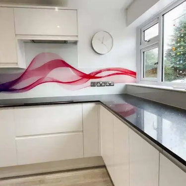 Multi-Coloured Printed Wave Glass Splashback - Bespoke - CreoGlass®