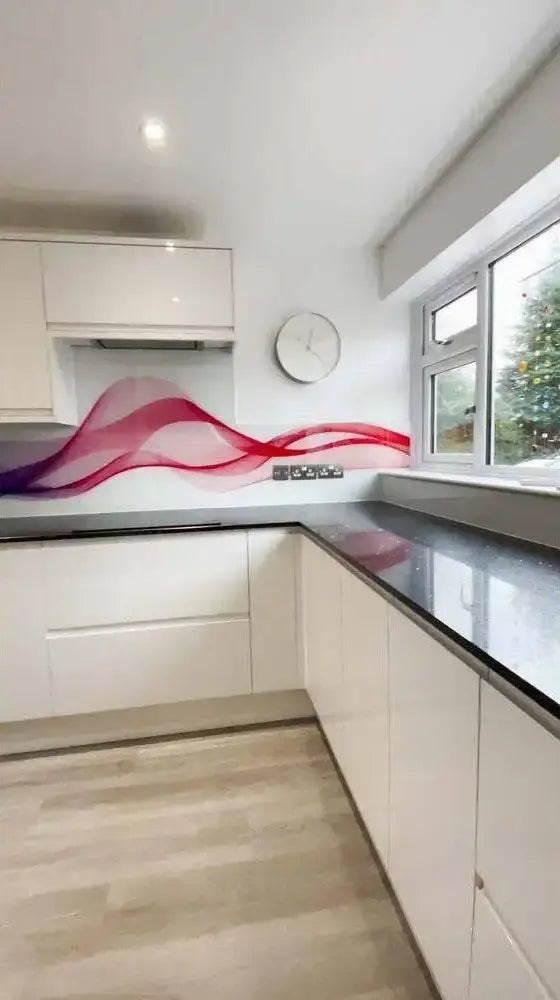 Multi-Coloured Printed Wave Glass Splashback - Bespoke - CreoGlass®