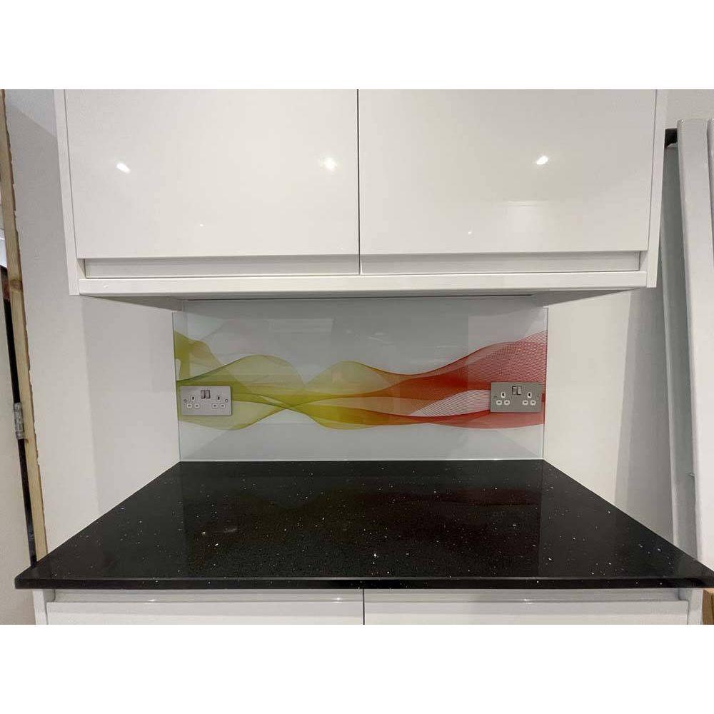 Multi-Coloured Printed Wave Glass Splashback - Bespoke - CreoGlass®