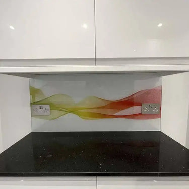 Multi-Coloured Printed Wave Glass Splashback - Bespoke - CreoGlass®