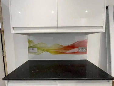 Multi-Coloured Printed Wave Glass Splashback - Bespoke - CreoGlass®