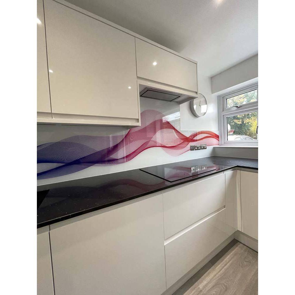 Multi-Coloured Printed Wave Glass Splashback - Bespoke - CreoGlass®