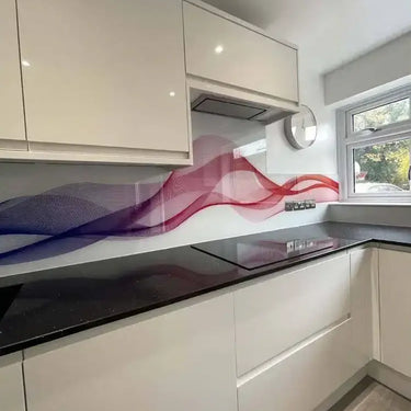 Multi-Coloured Printed Wave Glass Splashback - Bespoke - CreoGlass®