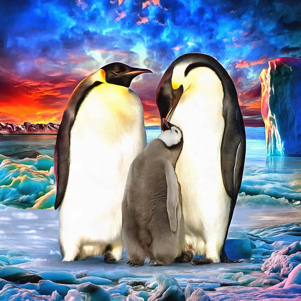 Penguin Family Printed Glass Splashback - DIY - CreoGlass®