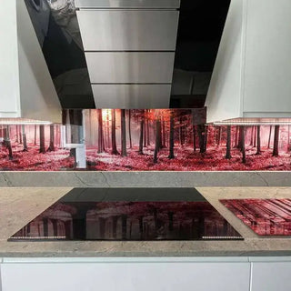 Pink Forest Printed Landscape Glass Kitchen Splashback - Bespoke - CreoGlass®