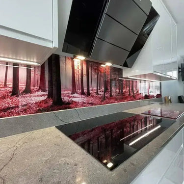 Pink Forest Printed Landscape Glass Kitchen Splashback - Bespoke - CreoGlass®
