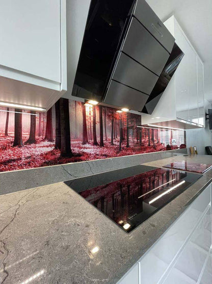 Pink Forest Printed Landscape Glass Kitchen Splashback - Bespoke