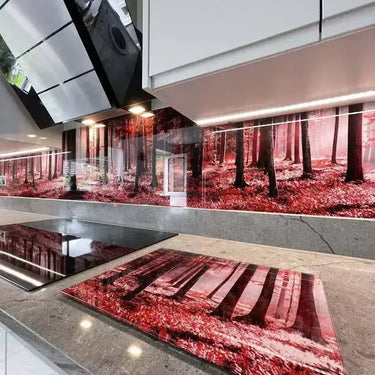 Pink Forest Printed Landscape Glass Kitchen Splashback - Bespoke - CreoGlass®