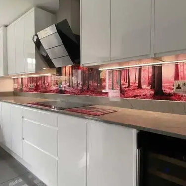 Pink Forest Printed Landscape Glass Kitchen Splashback - Bespoke - CreoGlass®