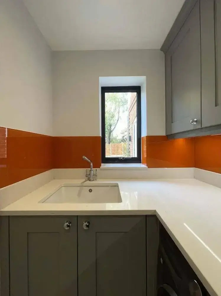 Matt Pure Orange Colour Glass Splashback - Bespoke - CreoGlass®