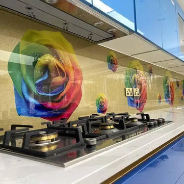 Rainbow Roses Printed Glass Kitchen Splashback - Bespoke - CreoGlass®