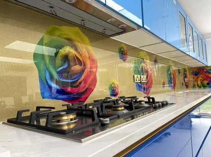 Rainbow Roses Printed Glass Kitchen Splashback - Bespoke