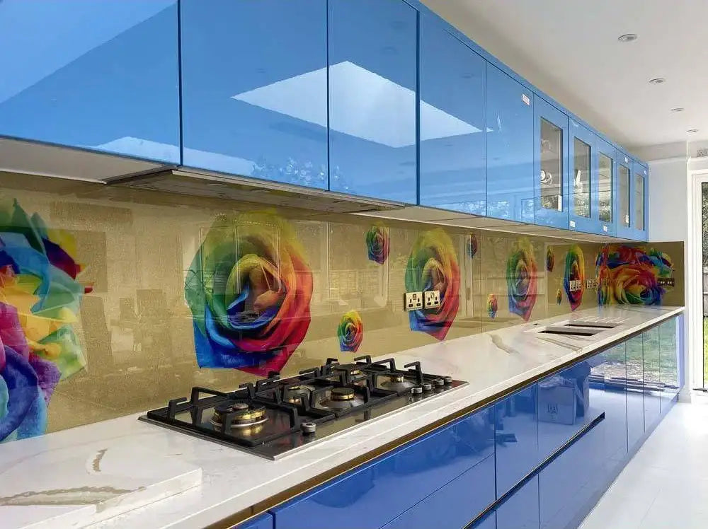 Rainbow Roses Printed Glass Kitchen Splashback - Bespoke