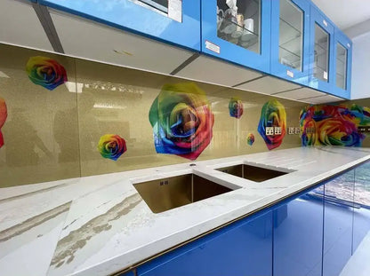 Rainbow Roses Printed Glass Kitchen Splashback - Bespoke