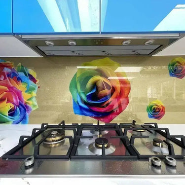 Rainbow Roses Printed Glass Kitchen Splashback - Bespoke - CreoGlass®