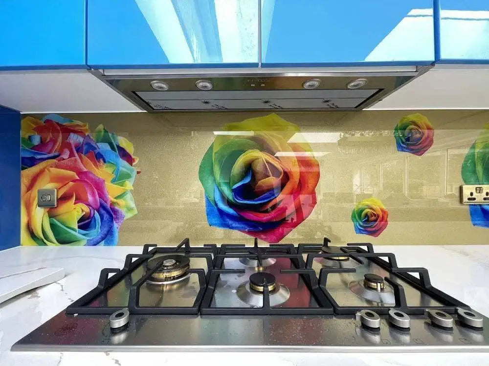 Rainbow Roses Printed Glass Kitchen Splashback - Bespoke