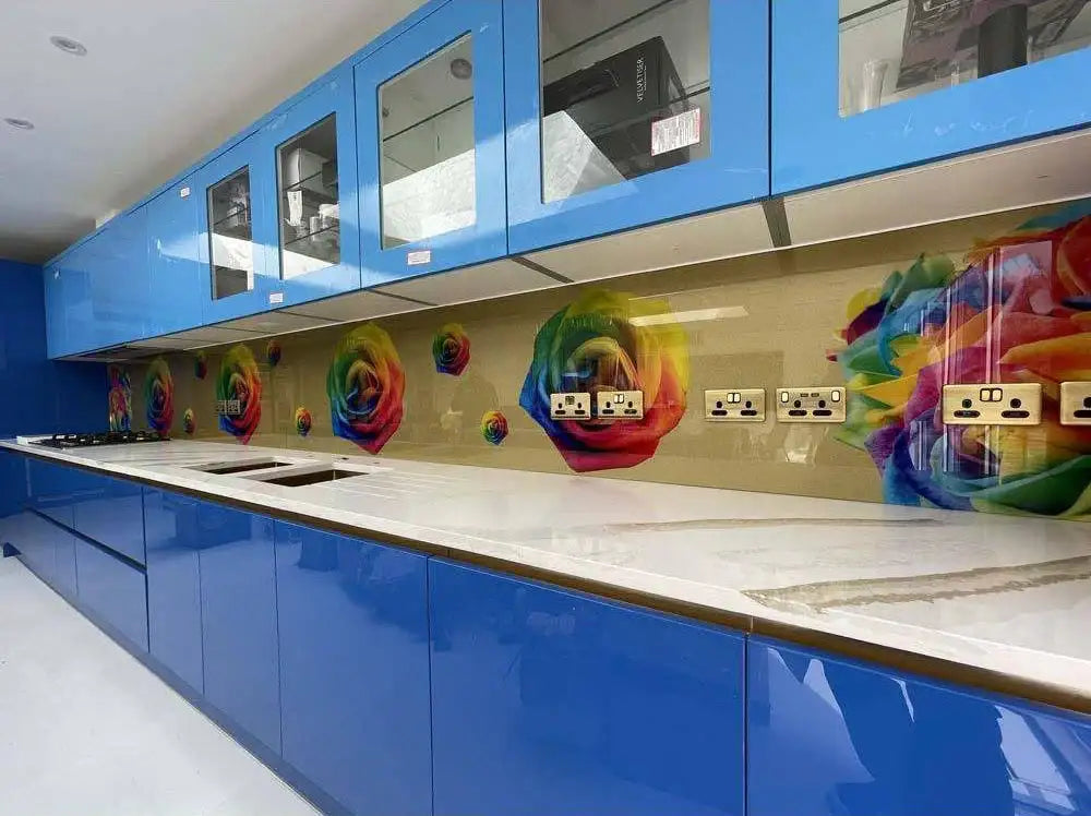 Rainbow Roses Printed Glass Kitchen Splashback - Bespoke
