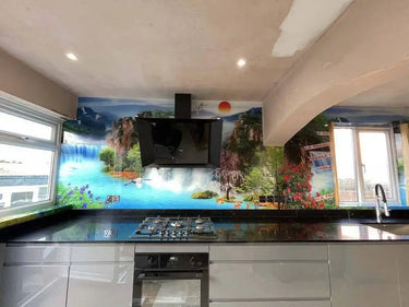 Rainforest Waterfall Printed Glass Kitchen Splashback - Bespoke - CreoGlass®