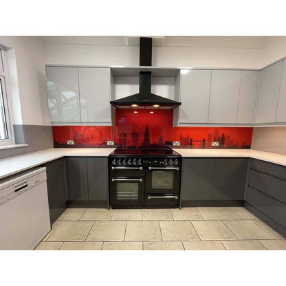 Red London Skyline Printed Landscape Glass Kitchen Splashback - Bespoke - CreoGlass®