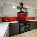 Red London Skyline Printed Landscape Glass Kitchen Splashback - Bespoke - CreoGlass®