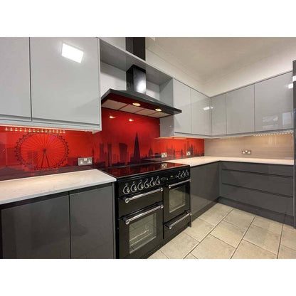 Red London Skyline Printed Landscape Glass Kitchen Splashback - Bespoke - CreoGlass®