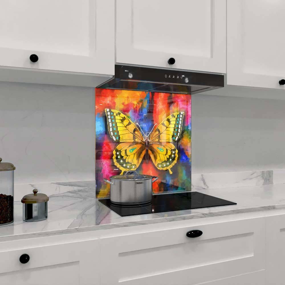 Watercolour Yellow Butterfly Printed Glass Splashback - DIY - CreoGlass®