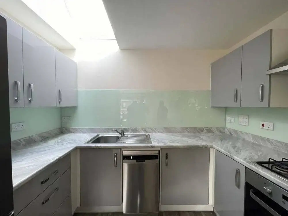White Green Colour Glass Splashback - Bespoke