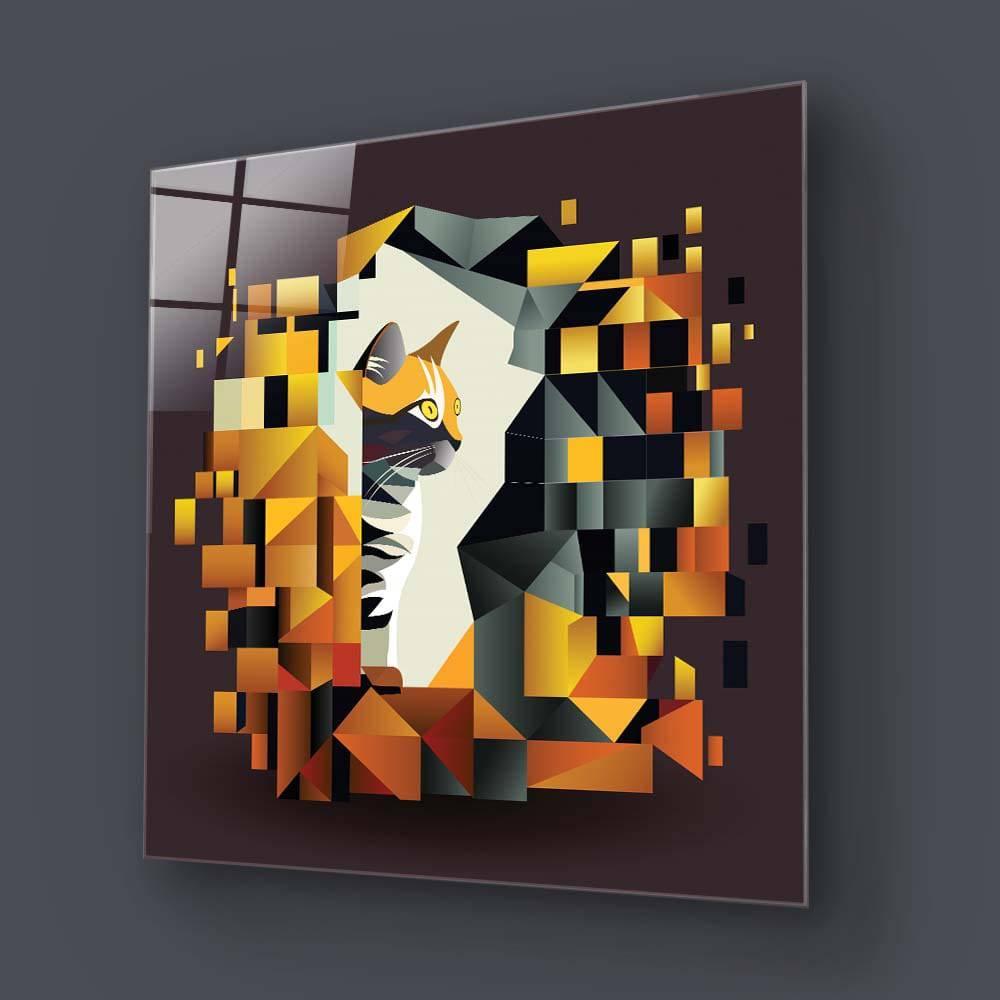 Abstract Geometric Ginger Cat Glass Wall Art - DIY - CreoGlass®