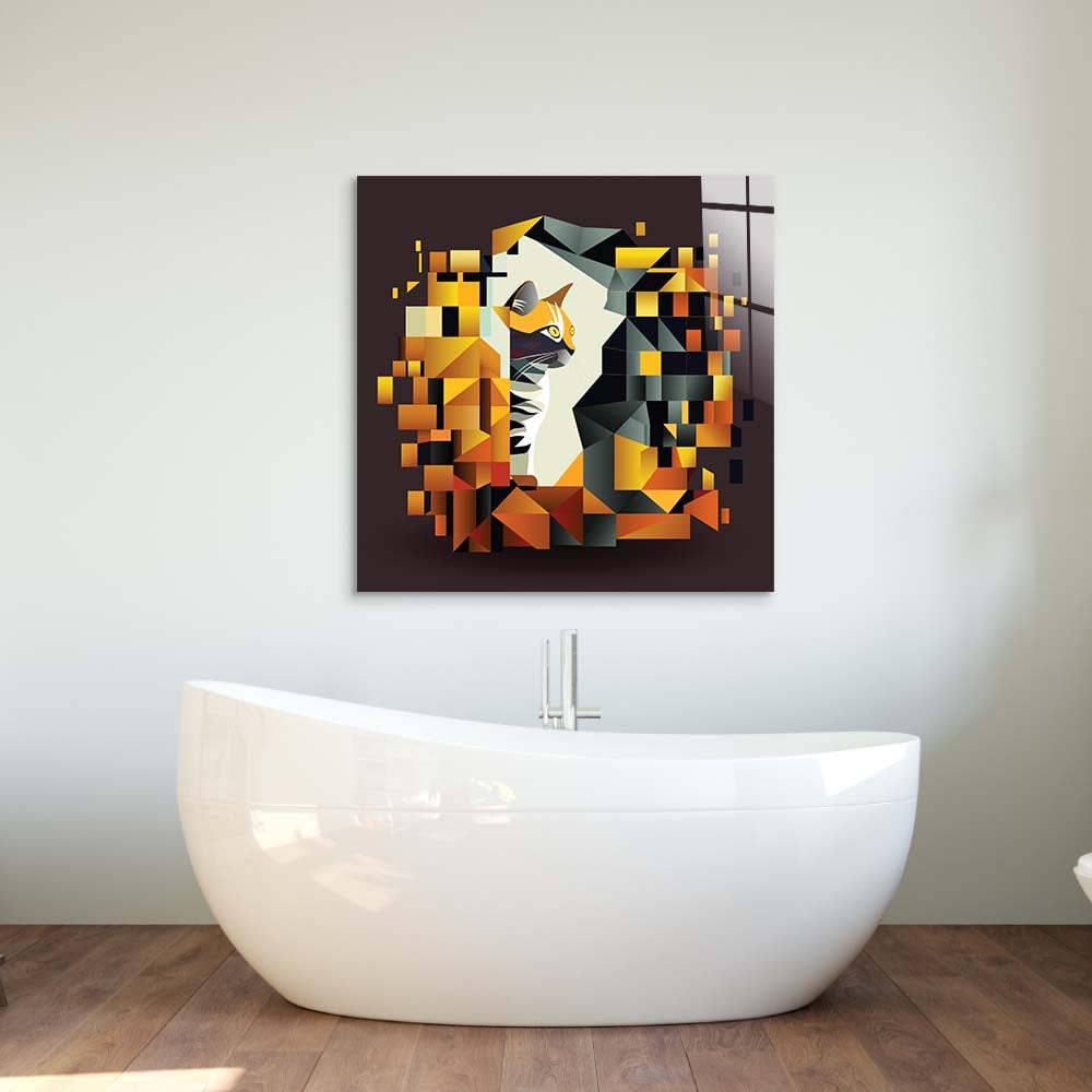 Abstract Geometric Ginger Cat Glass Wall Art - DIY - CreoGlass®