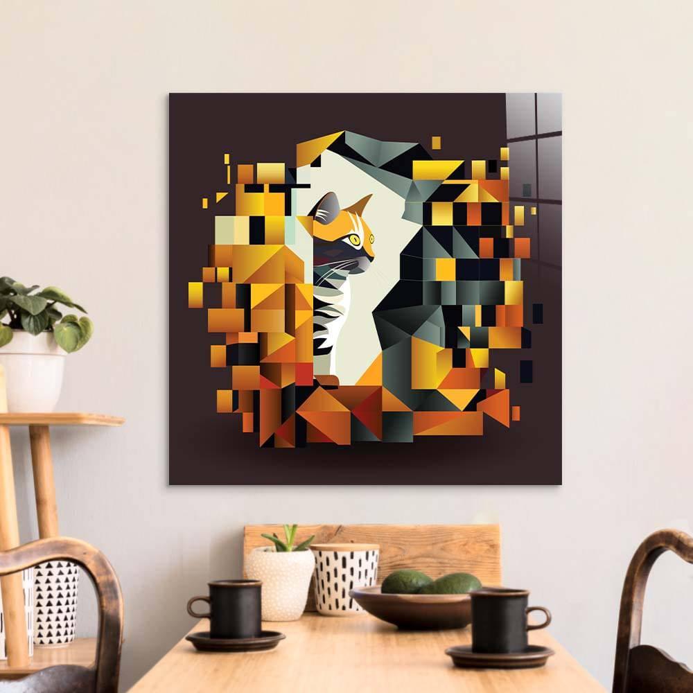 Abstract Geometric Ginger Cat Glass Wall Art - DIY - CreoGlass®