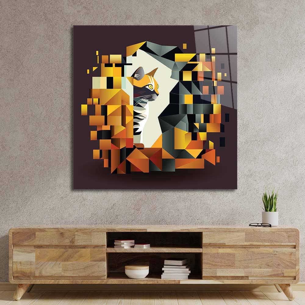 Abstract Geometric Ginger Cat Glass Wall Art - DIY - CreoGlass®