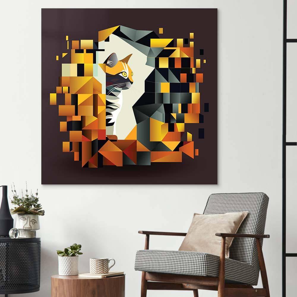 Abstract Geometric Ginger Cat Glass Wall Art - DIY - CreoGlass®