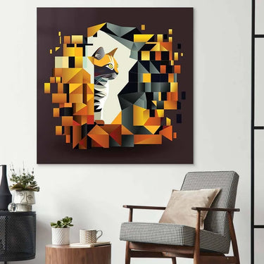 Abstract Geometric Ginger Cat Glass Wall Art - DIY - CreoGlass®
