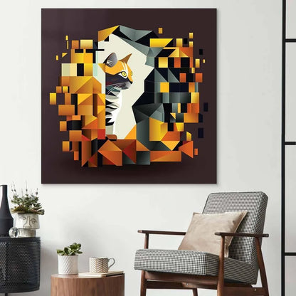 Abstract Geometric Ginger Cat Glass Wall Art - DIY - CreoGlass®
