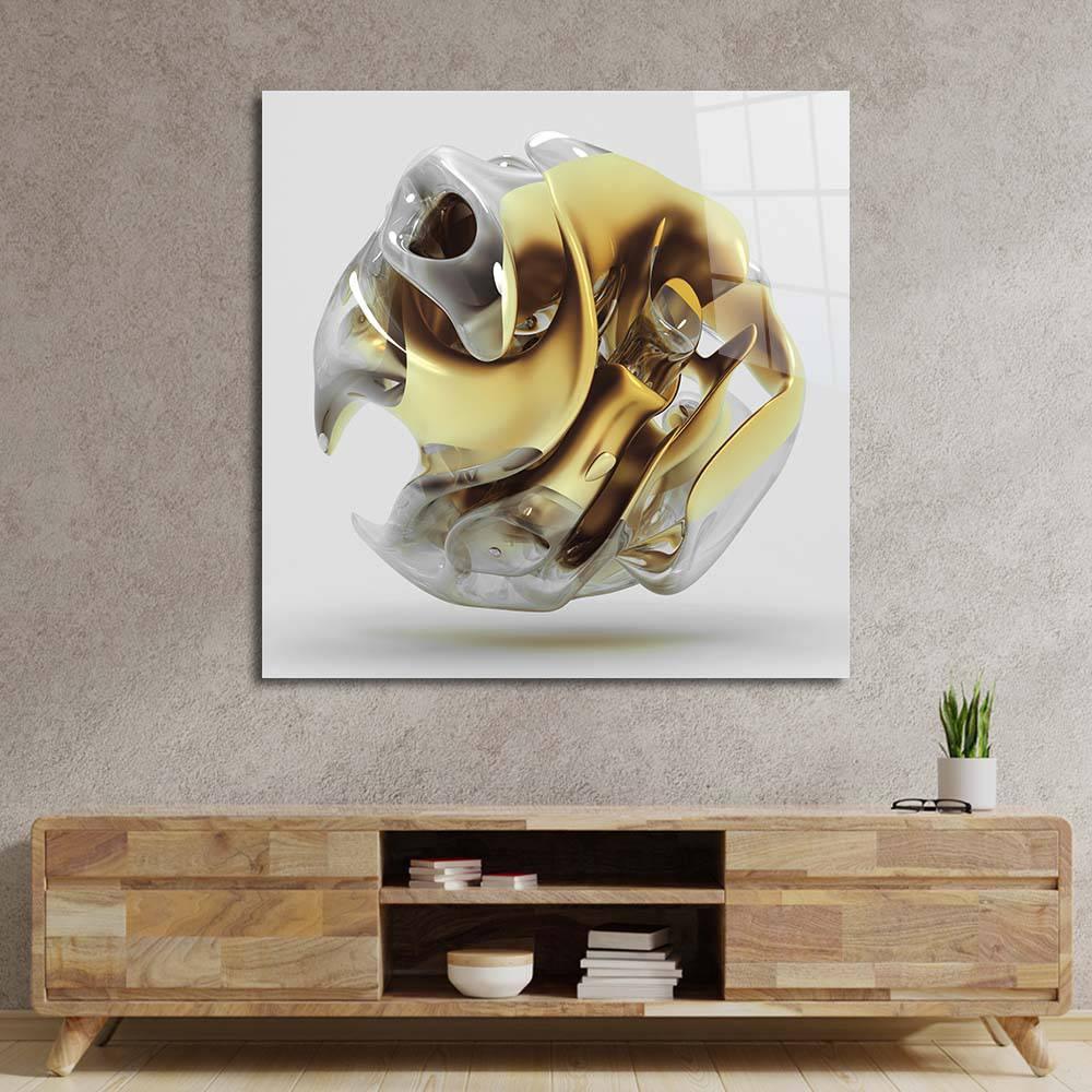 Abstract Gold Alien Flower Glass Wall Art - DIY - CreoGlass®