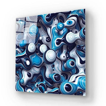 Blue and White Abstract Drops Glass Wall Art - DIY - CreoGlass®