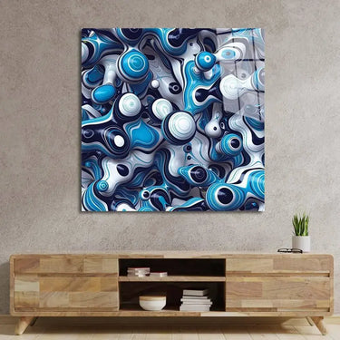 Blue and White Abstract Drops Glass Wall Art - DIY - CreoGlass®