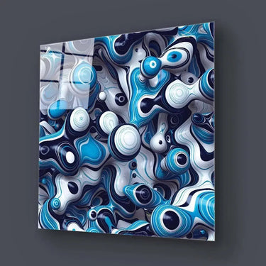 Blue and White Abstract Drops Glass Wall Art - DIY - CreoGlass®