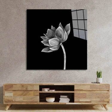 Lotus Black & White Glass Wall Art - DIY - CreoGlass®