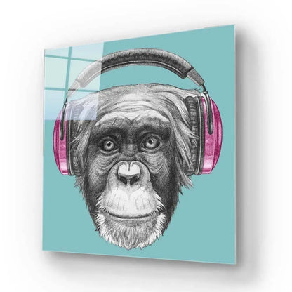 Monkey with Headphones Illustration Glass Wall Art - DIY - CreoGlass®