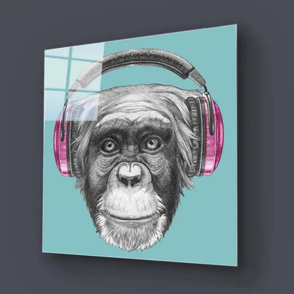 Monkey with Headphones Illustration Glass Wall Art - DIY - CreoGlass®