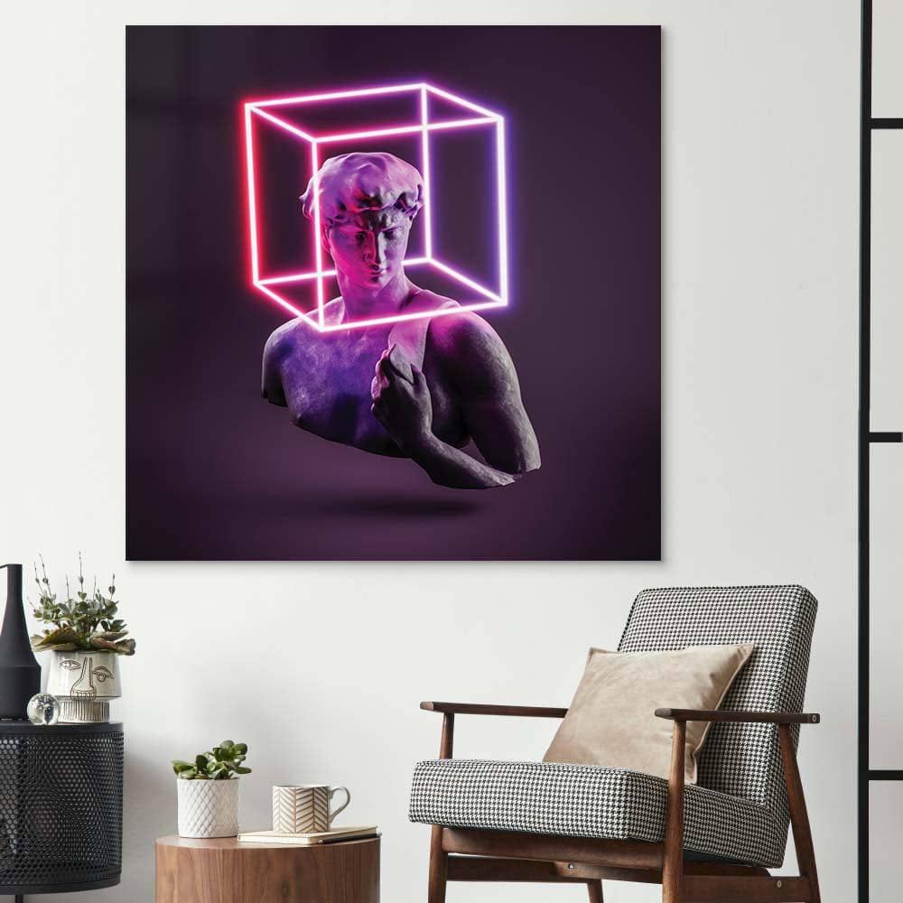 Neon Statue of David Glass Wall Art - DIY - CreoGlass®