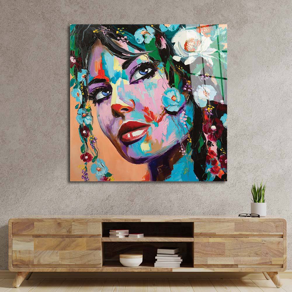 Painted Woman in Flowers Glass Wall Art - DIY - CreoGlass®