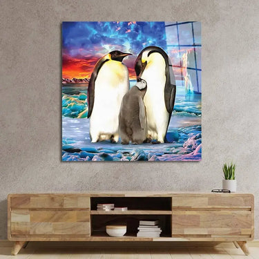 Penguin Family Glass Wall Art - DIY - CreoGlass®