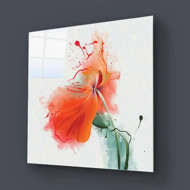 Red Flower Painting Glass Wall Art - Square Sizes - DIY - CreoGlass®