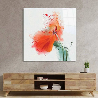 Red Flower Painting Glass Wall Art - Square Sizes - DIY - CreoGlass®