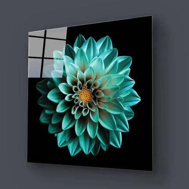 Turquoise Dahlia Glass Wall Art - Square Sizes - DIY - CreoGlass®