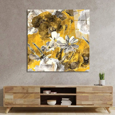 White and Yellow Flowers Glass Wall Art - Square Sizes - DIY - CreoGlass®