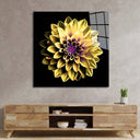 Yellow and Purple Dahlia Glass Wall Art - Square Sizes- DIY - CreoGlass®
